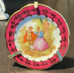 VTG Limoges Porcelain Miniature Plate and Metal Stand