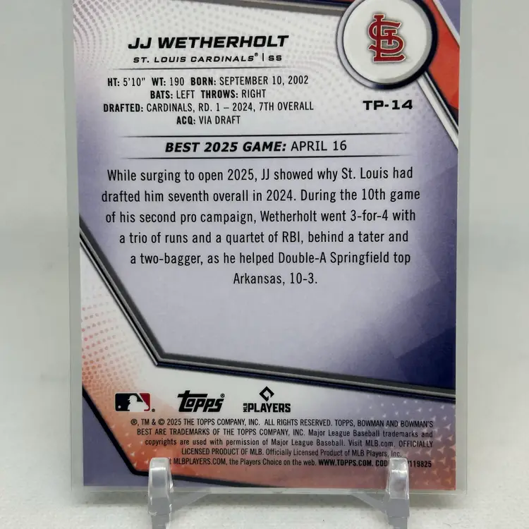 JJ Wetherholt 2025 Bowman’s Best Wave Refractor St. Louis Cardinals
