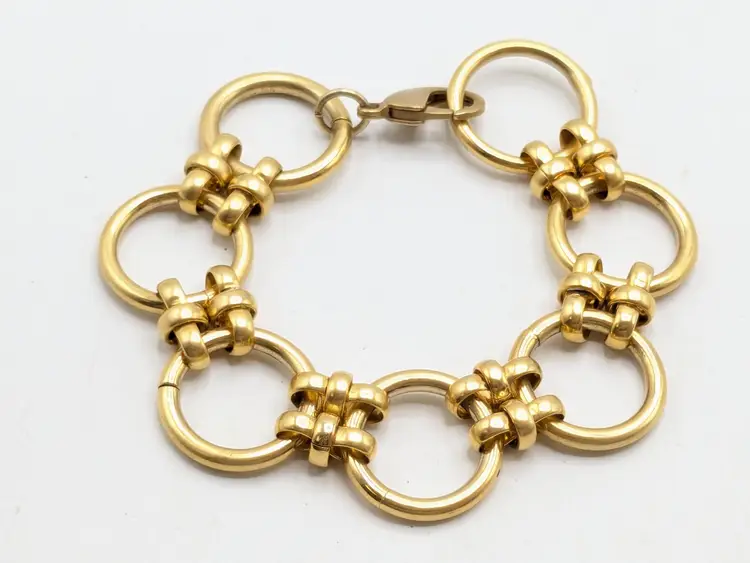 Gold Tone Link Bracelet with Circular Design