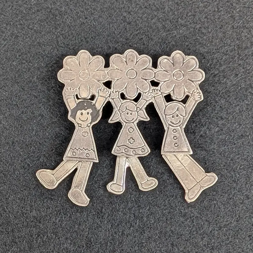 Vintage Save the Children Flower Children Brooch Mexico Sterling Silver 925 EFS
