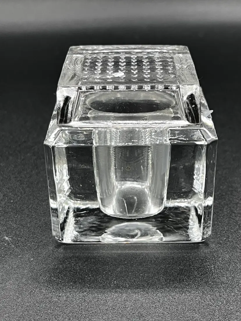 Clear Art Glass Inkwell And Topper