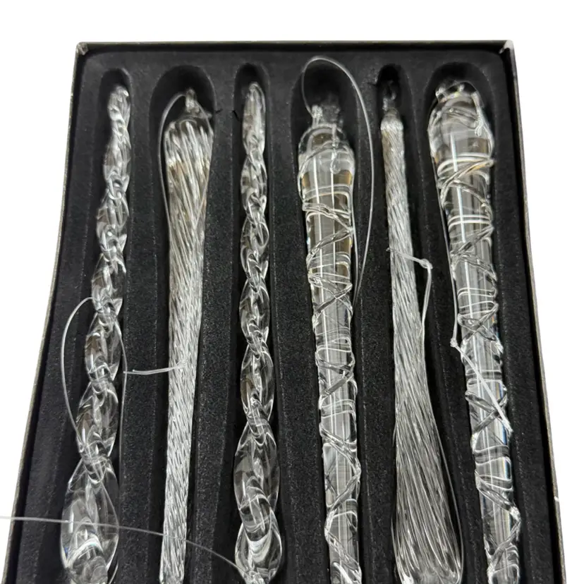 Vintage Clear Glass Icicle Ornaments NIB Set Of Six Three Different Styles Christmas
5”