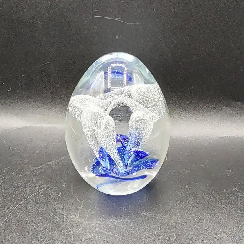 Art Glass Egg Shaped Trumpet Flower Paperweight