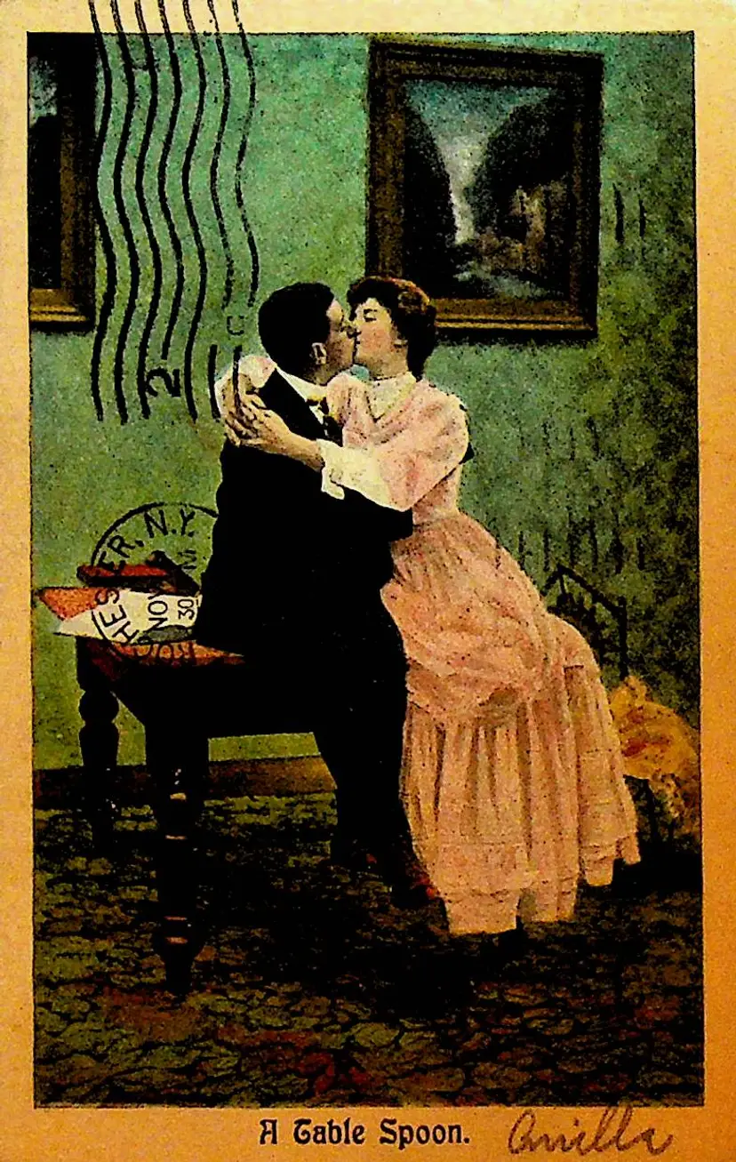A Table Spoon Gag Postcard Kissing 1907