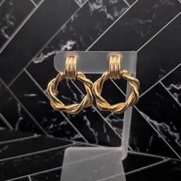 Vintage Clip On Earrings Gold Tone Large Door Knocker Statement Earrings