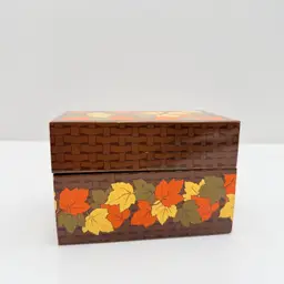 Vintage Fall Colors With Leaves Metal Recipe Box