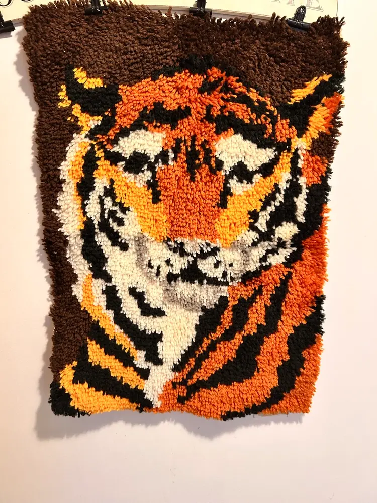 1970s Latch Hook Rug Tiger 28 X 19”