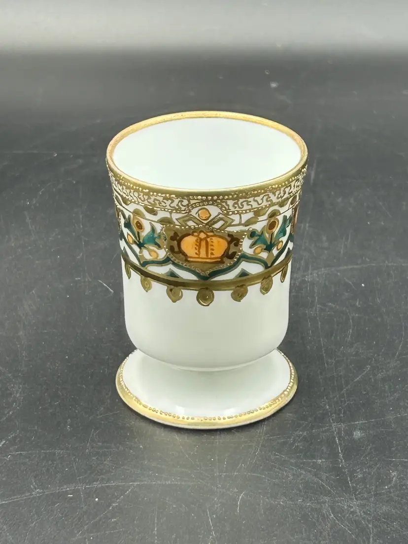 Vintage Nippon Hand Painted Gold Crown Enameled & Porcelain Toothpick Holder