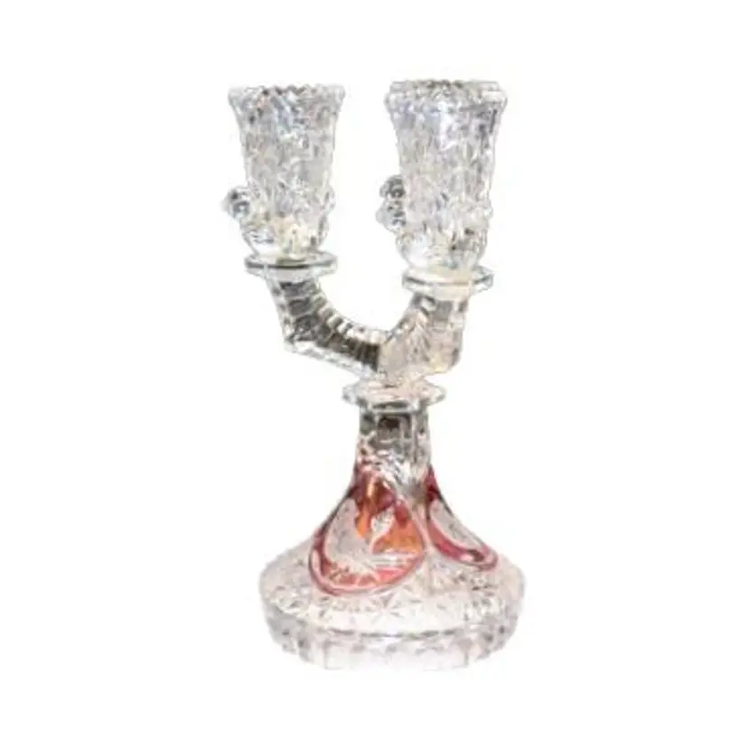 Glass Candelabra For 3 Candles Ruby Flashed Design With Birds Top Bottom Grandma Core Home Decor