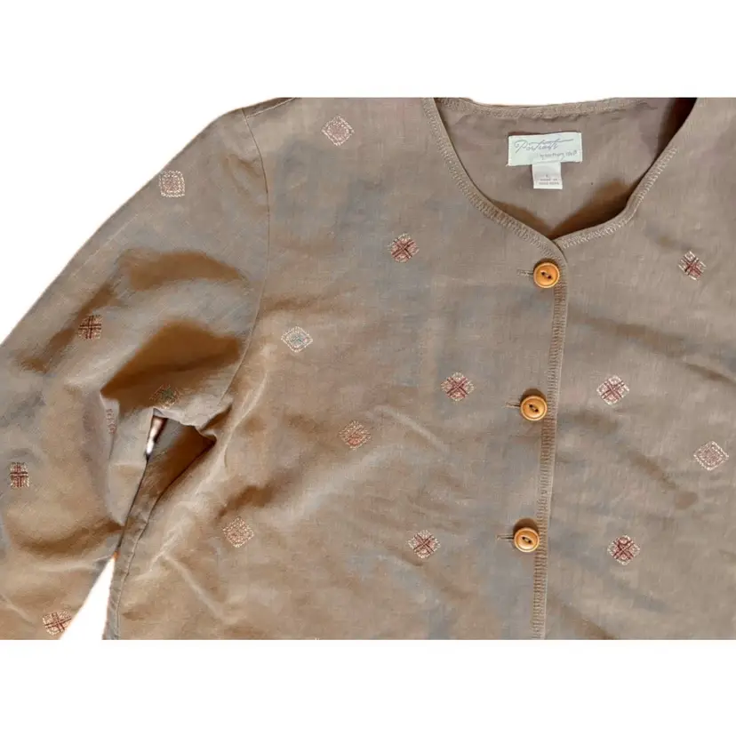 Portraits By Northerners Isles Light Brown Patterned Button Up Shirt Size Large
