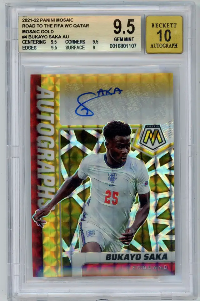 2021-22 Mosaic FIFA Road to World Cup BUKAYO SAKA /10 Auto Gold SSP #4 ENGLAND BGS 9.5 GEM MINT