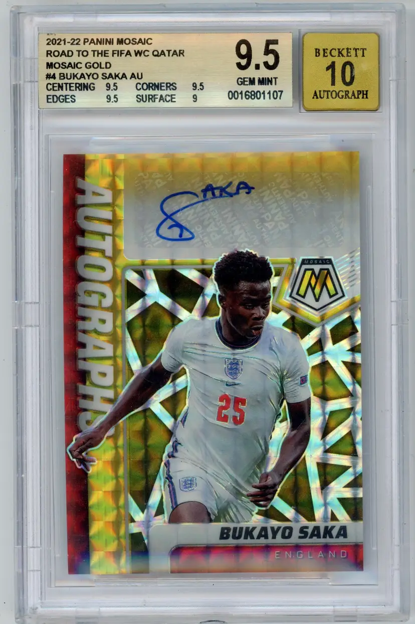 2021-22 Mosaic FIFA Road to World Cup BUKAYO SAKA /10 Auto Gold SSP #4 ENGLAND BGS 9.5 GEM MINT