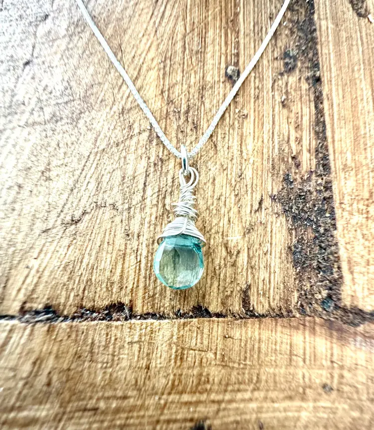 Minimalist Aquamarine Pendant On Dainty SS Snake Chain