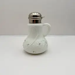 Victorian Milk Glass Embossed Syrup Pitcher With Floral Pattern