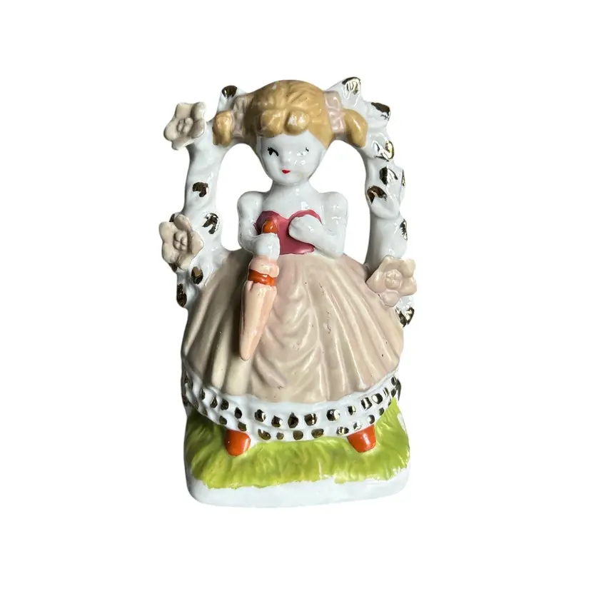 Porcelain Girl Under Trellis With Parasol Figurine