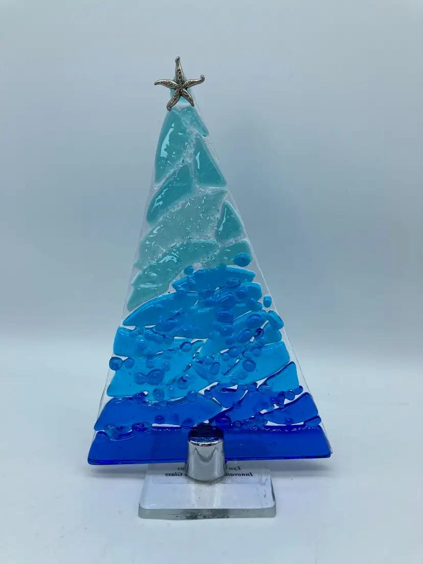 Fused Glass Coastal Blue Glass Tree, Holiday