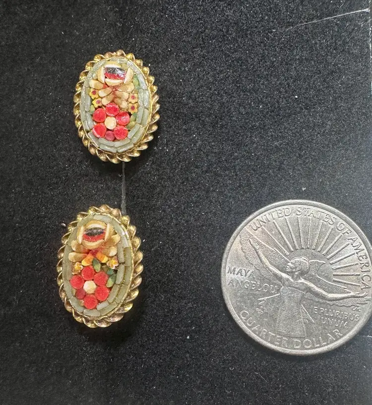 #13 Vintage Glass Micro Mosaic Screw On Earrings