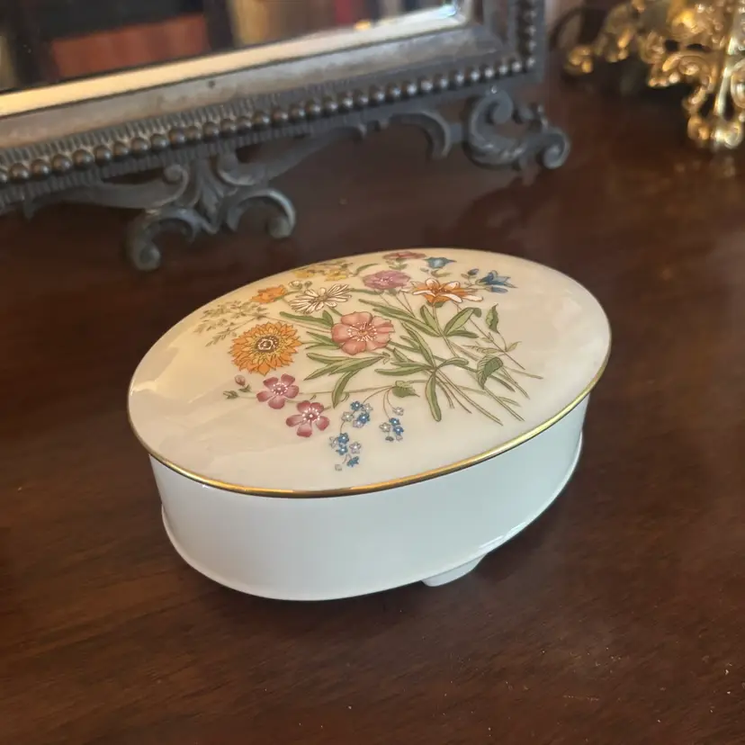 🐇Vintage Lenox Porcelain Wildflower Oval Trinket Box
