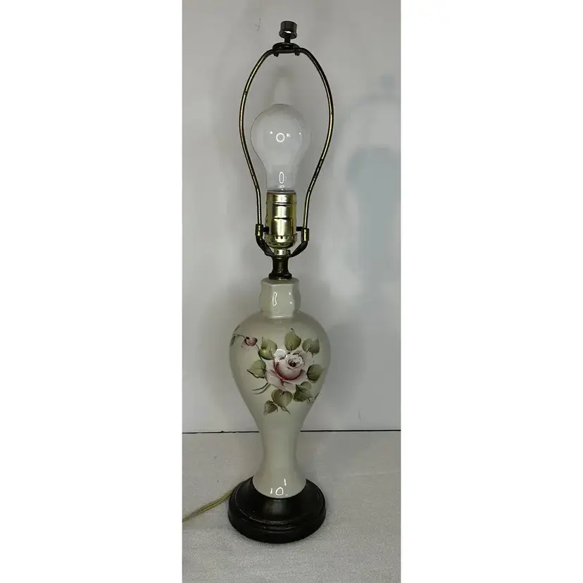 Vintage Porcelain Hand Painted Rose Table Lamp Victorian Shabby Chic 15”