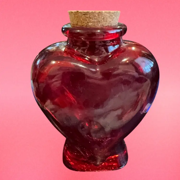 Vintage Heart Shaped Red Pressed Glass Jar