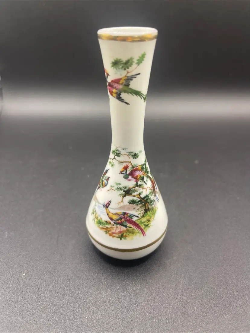 Minature, Sheer Elegance Fine Bone China Vase With Birds