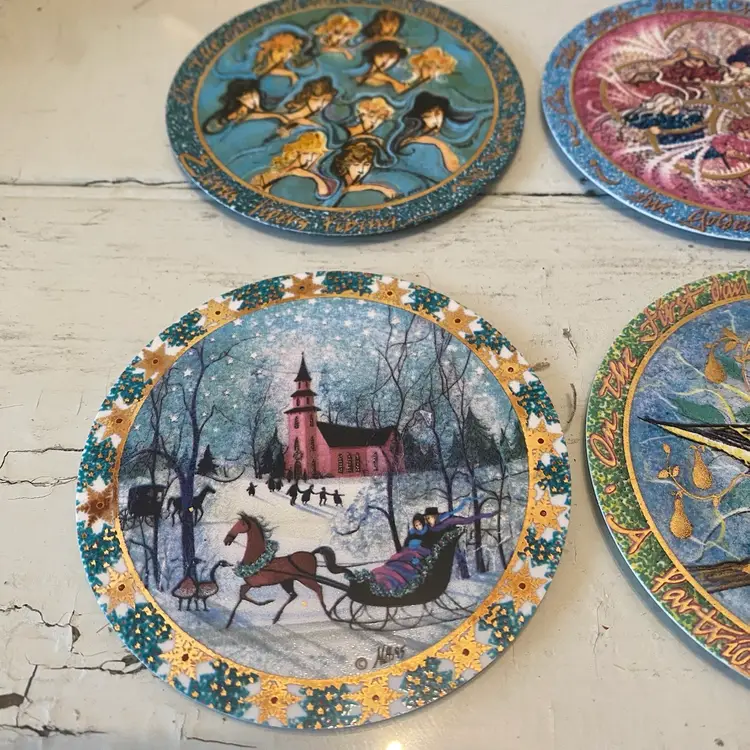 This is an Anna Perenna by P. Buckley Moss Bavarian Porcelain Ornaments Set Of 6