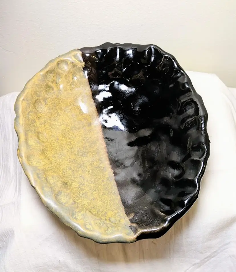 Studio Pottery Bowl - Brown Walnut shape glossy finish. 8"