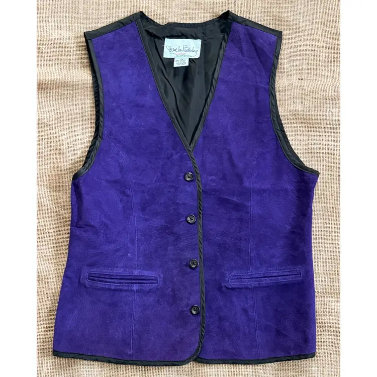 Vintage Diane Von Furstenberg Purple Leather Vest Sz XS Yallternative Whimsigoth