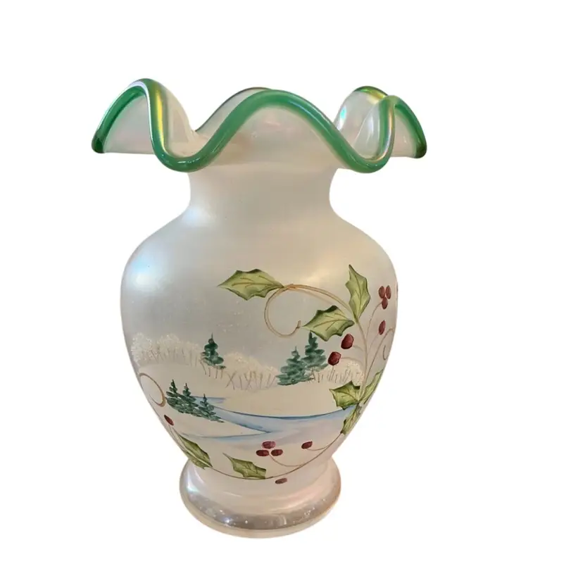Fenton White Opalescent Ruffled Vase