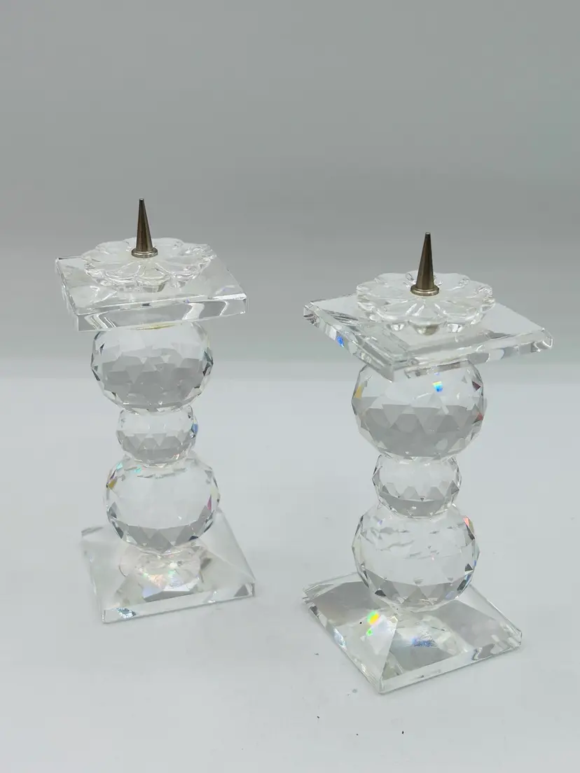 Retired Swarovski Crystal Candle Holder 7600 NR 110 Metal Pin Style