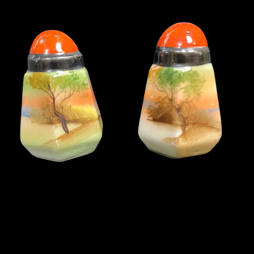Made in Japan-Hand Painted Landscape Scene on a Pair of Salt & Pepper Shakers