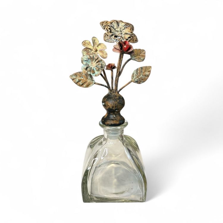 Metal Flower Display Decanter Or Perfume Clear Bottle