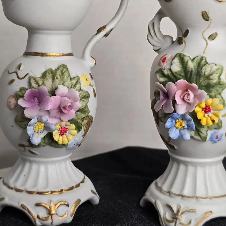 Unmarked Royal Crown Small 5" Tall Floral Porcelain Vases