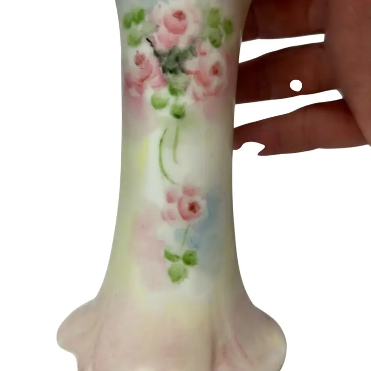 Bavaria 12 Hole Signed Hand Painted Porcelain 4 1/2 “ Tall Hat Pin Holder