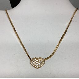 Swarovski Dainty Puffed Heart Rhinestone Goldtone Necklace 17” - Signed 2 Locations