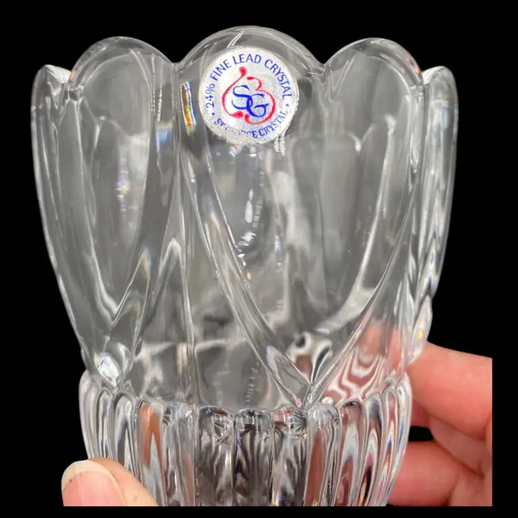 Vintage St. George 24% Fine Lead Crystal, Heart Votive Candle Holder, MINT