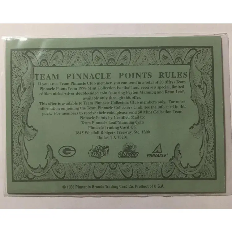1998 Pinnacle Mint Collection Team Points Coin + $1 card John Elway #3 HOF
