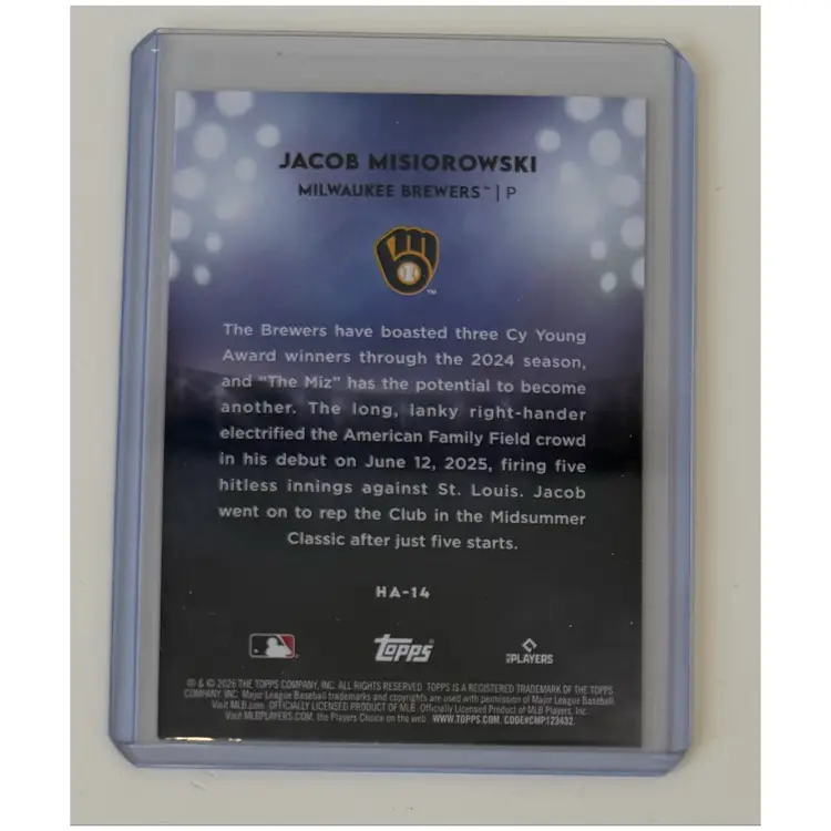 Jacob Misiorowski RC Home Field Advantage Milwaukee Brewers