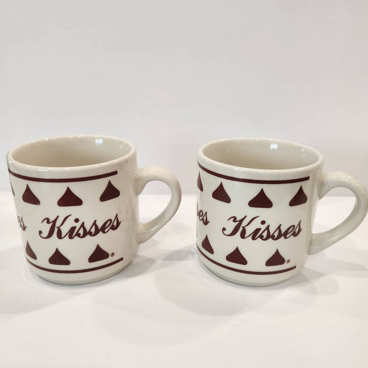 Vintage Hershey Kiss Coffees Mug White w/Chocolate Kisses 1988 Set of 2
