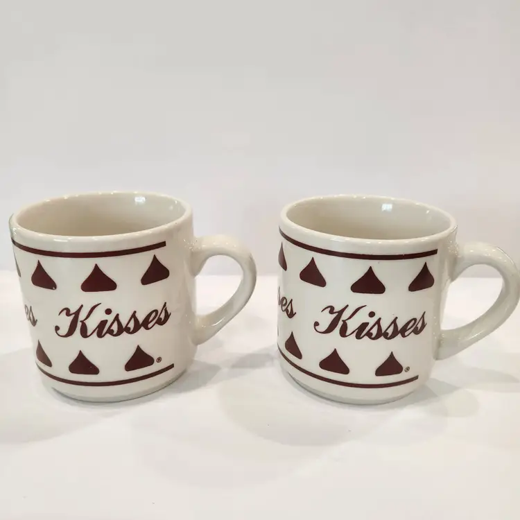 Vintage Hershey Kiss Coffees Mug White w/Chocolate Kisses 1988 Set of 2