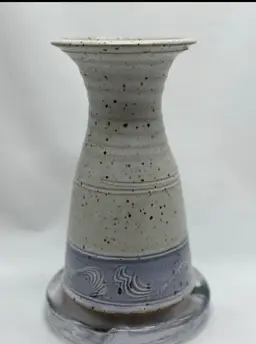 Vintage Art Pottery Vase Karafe Stamped Shades of Blue Speckle Glaze Amazing