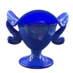 Fenton Periwinkle  Blue Dolphin Handled Ruffle Rimmed Vase