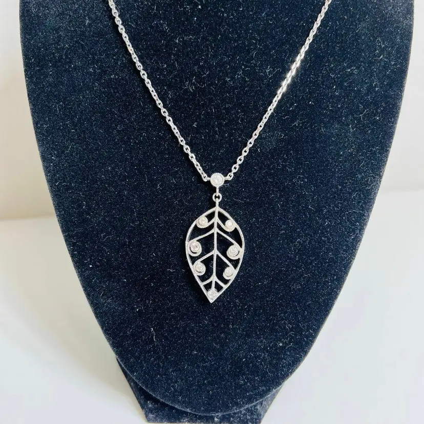 Zirconia Women Fine Jewelry Necklace Leaf Open Sterling Silver