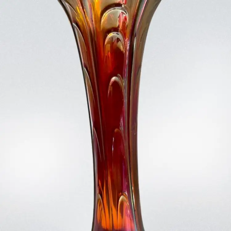 Dugan Amethyst Carnival Glass Pulled Loop Vase 11”