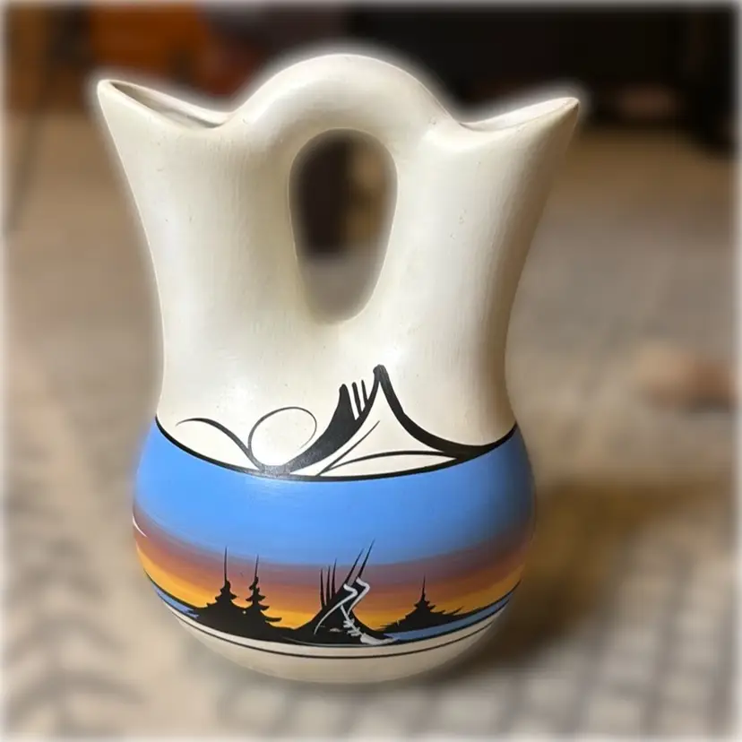 Hand-Signed & Hand-Painted Navajo Wedding Vase - 8” tall and 6” wide