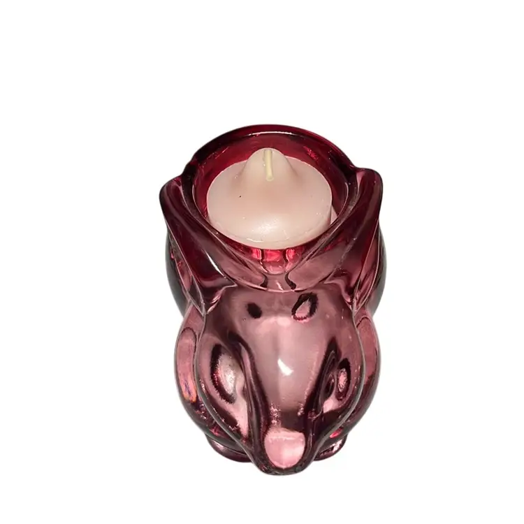 Vintage Indiana Glass Company Cranberry Pink Bunny Rabbit Votive Candle Holder -
Pressed Glass