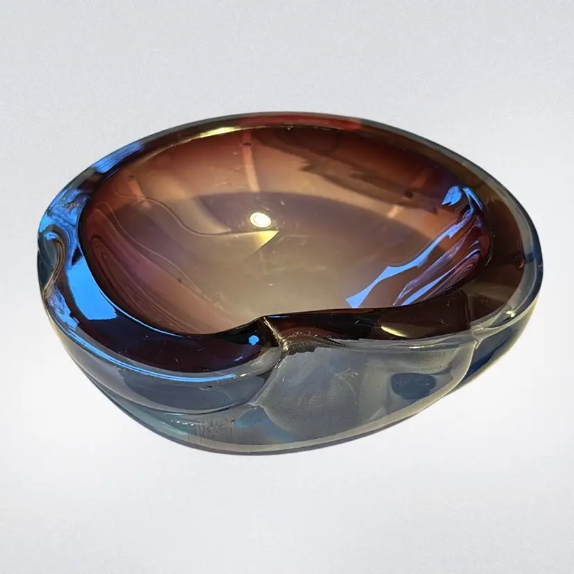 1970’s MCM Purple & Blue Murano Italian Art Glass Bowl or Ashtray, 7”