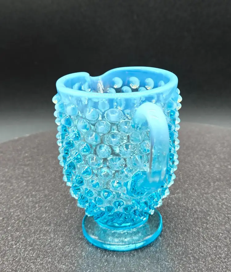 Fenton Blue Opalescent Cream Pitcher 3.5" X 4.5".