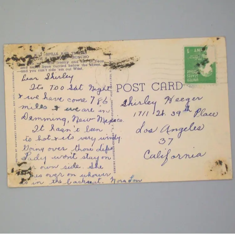 Vintage Cowboy Falling From Horse Spills and Thrills Posted 1946 Linen Postcard Posted