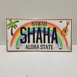 Vintage "Shaka" Hawaii Aloha State Rainbow Novelty License Plate Metal Sign